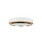 RING est un plafonnier circulaire en finition Blanc satiné et laiton qui en fait également un objet décoratif à part entière. Pièce circulaire en acier et diffuseur en verre blanc opalin.