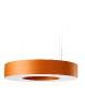 Suspension SATURNIA LARGE en lamelles de bois, finition cerise, diffuseur en acrylique. Couleur : Orange