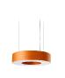 Suspension SATURNIA SMALL en lamelles de bois, finition cerise, diffuseur en acrylique. Couleur : Orange